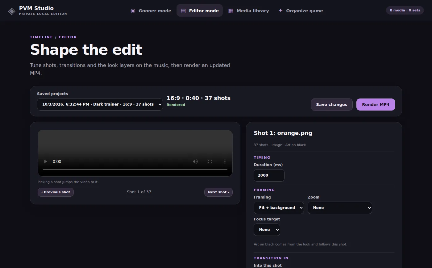 The Editor with a shot inspector and a timeline of lanes